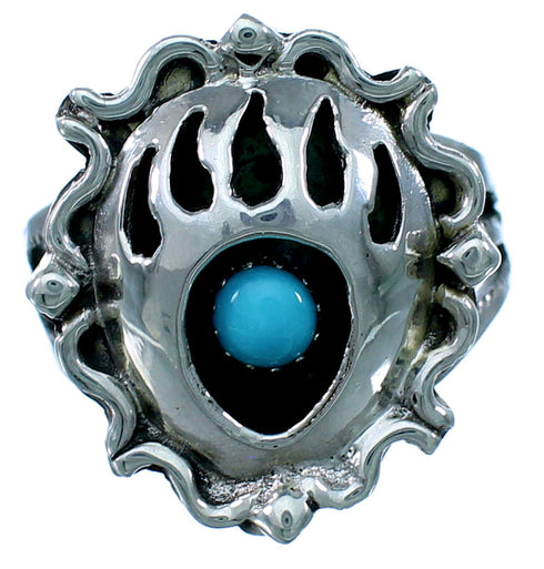 American Indian Sterling Silver Turquoise Bear Paw Ring Size 5-3/4 RX109544